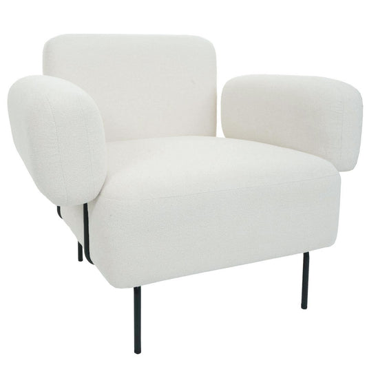 Cosmo Casa - Loungestoel - Cocktailstoel - Gestoffeerde Stoel - Bouclé Stof - Metaal - Crème Wit