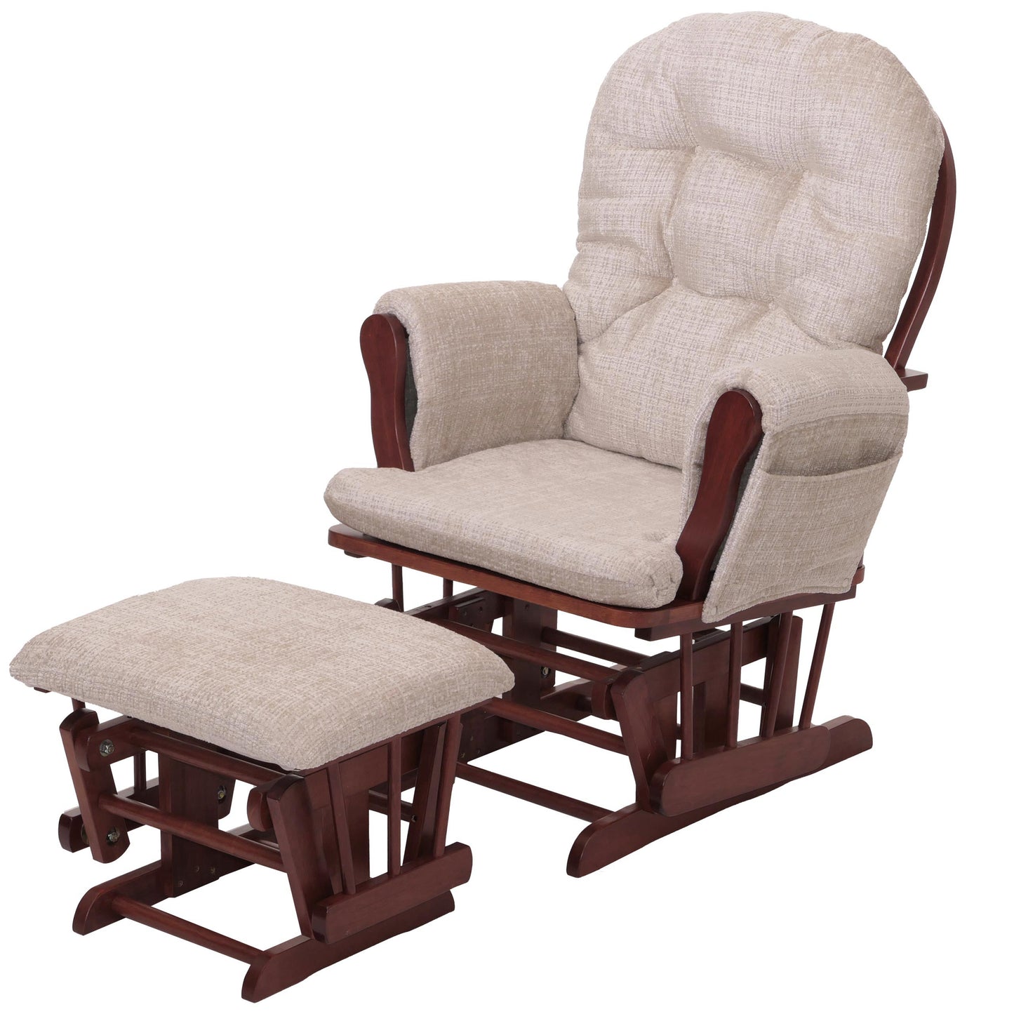 Cosmo Casa - Relaxstoel met Kruk - Schommelstoel - Chenille Stof - Crème - Donker Frame