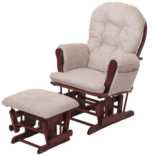 Cosmo Casa - Relaxstoel met Kruk - Schommelstoel - Chenille Stof - Crème - Donker Frame