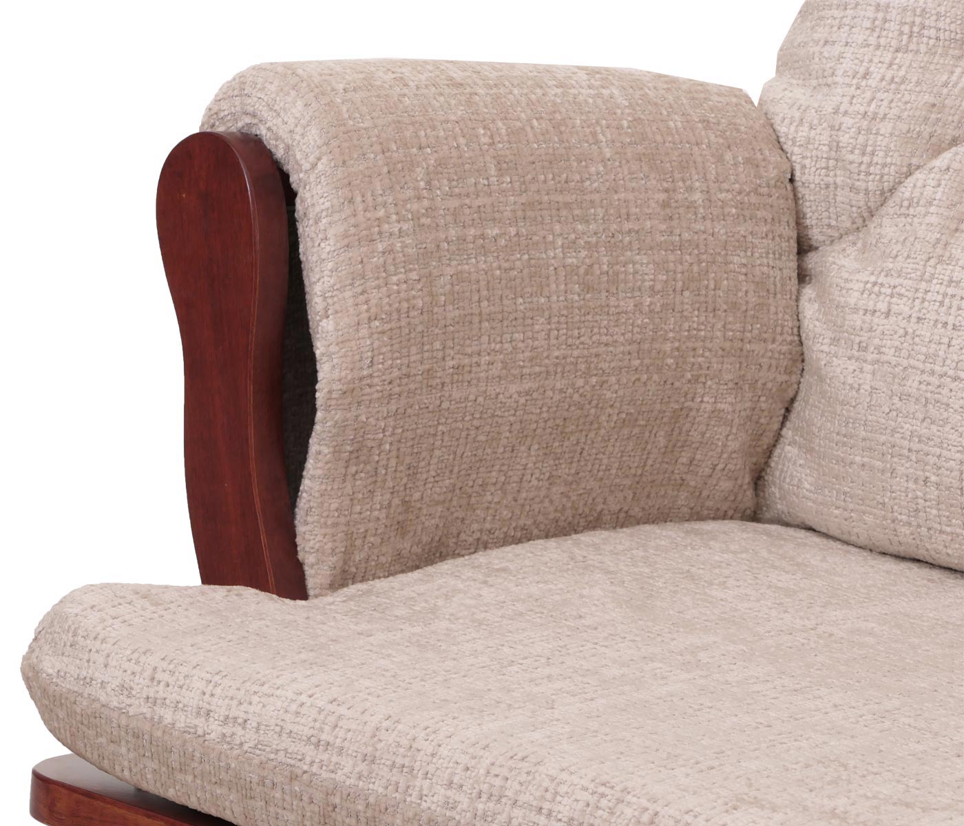 Cosmo Casa - Relaxstoel met Kruk - Schommelstoel - Chenille Stof - Crème - Donker Frame