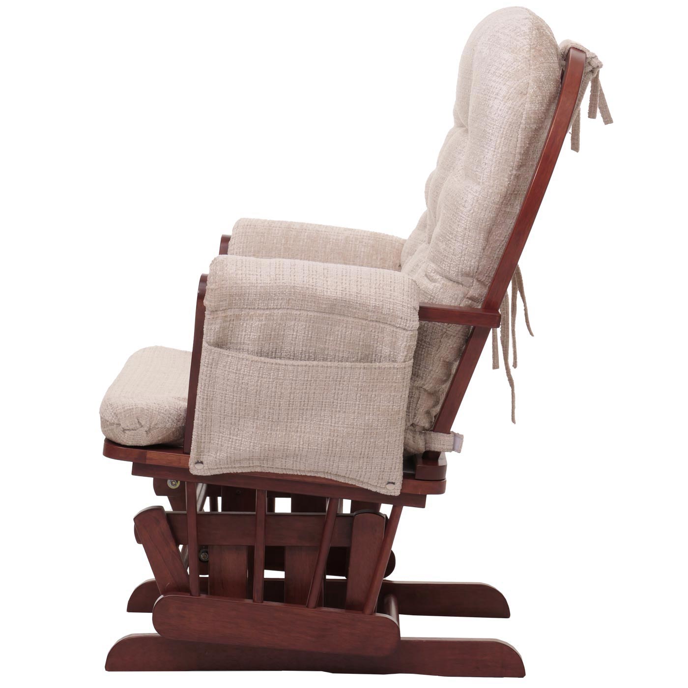 Cosmo Casa - Relaxstoel met Kruk - Schommelstoel - Chenille Stof - Crème - Donker Frame