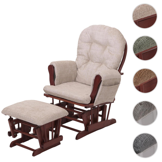 Cosmo Casa - Relaxstoel met Kruk - Schommelstoel - Chenille Stof - Crème - Donker Frame