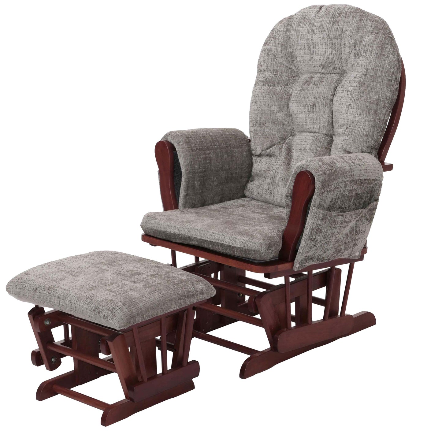 Cosmo Casa - Relaxstoel met Kruk - Schommelstoel - Chenille Stof - Lichtgrijs - Donker Frame