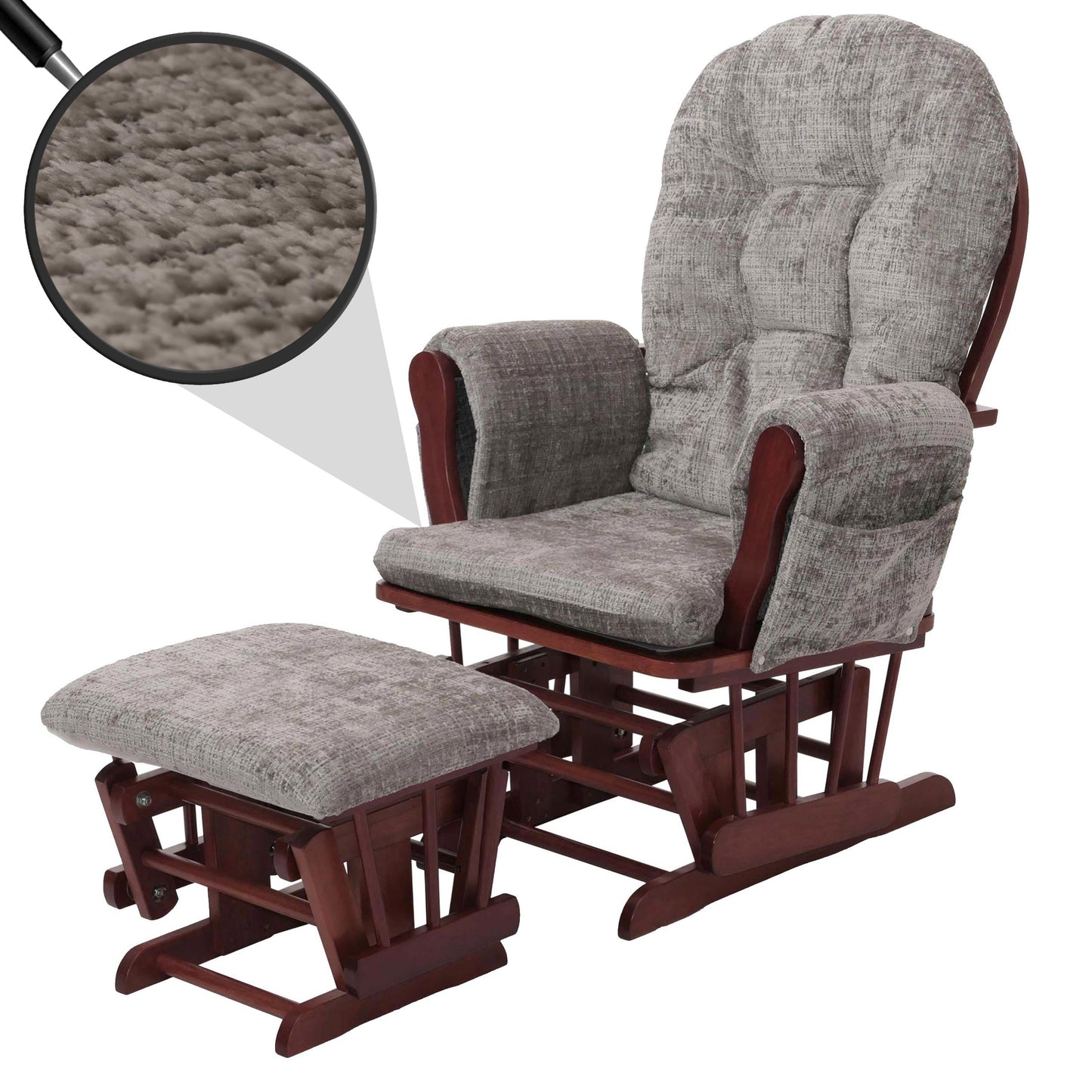 Cosmo Casa - Relaxstoel met Kruk - Schommelstoel - Chenille Stof - Lichtgrijs - Donker Frame