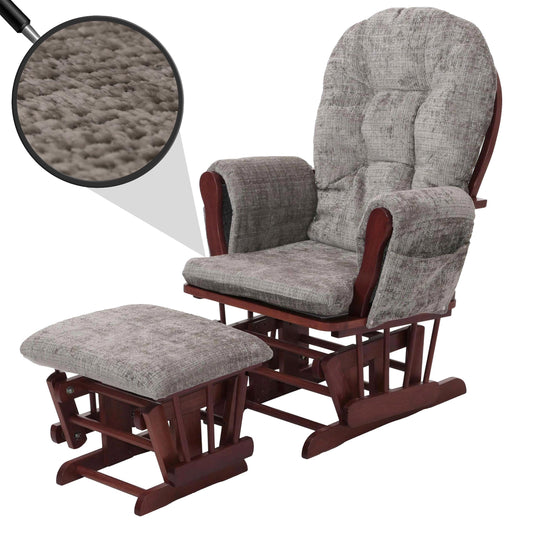 Cosmo Casa - Relaxstoel met Kruk - Schommelstoel - Chenille Stof - Lichtgrijs - Donker Frame