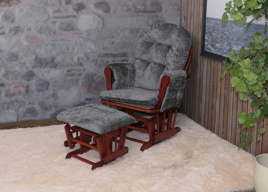 Cosmo Casa - Relaxstoel met Kruk - Schommelstoel - Chenille Stof - Donkergrijs - Donker Frame