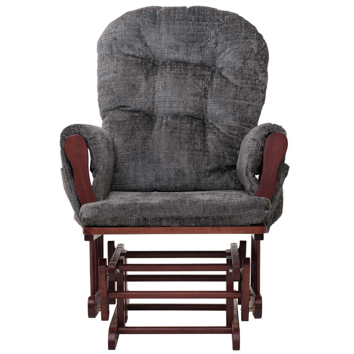 Cosmo Casa - Relaxstoel met Kruk - Schommelstoel - Chenille Stof - Donkergrijs - Donker Frame