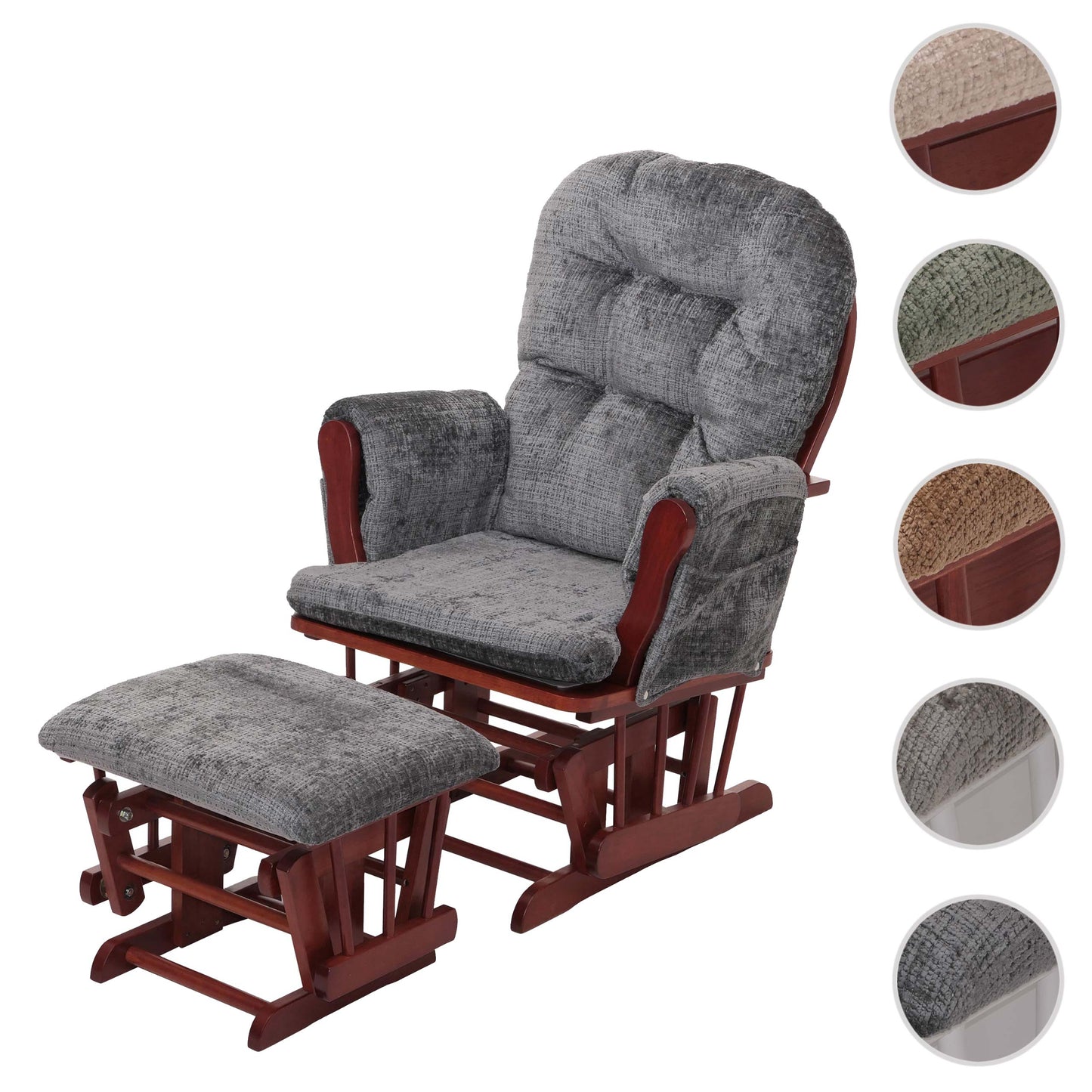 Cosmo Casa - Relaxstoel met Kruk - Schommelstoel - Chenille Stof - Donkergrijs - Donker Frame