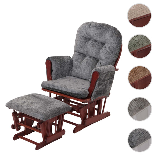 Cosmo Casa - Relaxstoel met Kruk - Schommelstoel - Chenille Stof - Donkergrijs - Donker Frame