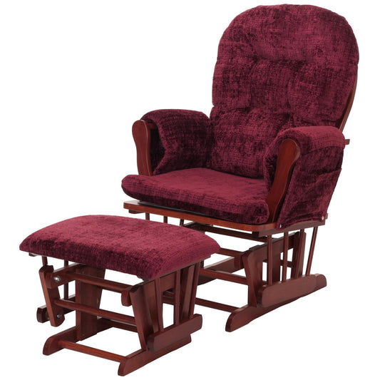 Cosmo Casa - Relaxstoel met Kruk - Schommelstoel - Chenille Stof - Bordeaux - Donker Frame