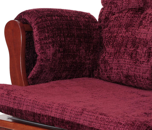 Cosmo Casa - Relaxstoel met Kruk - Schommelstoel - Chenille Stof - Bordeaux - Donker Frame