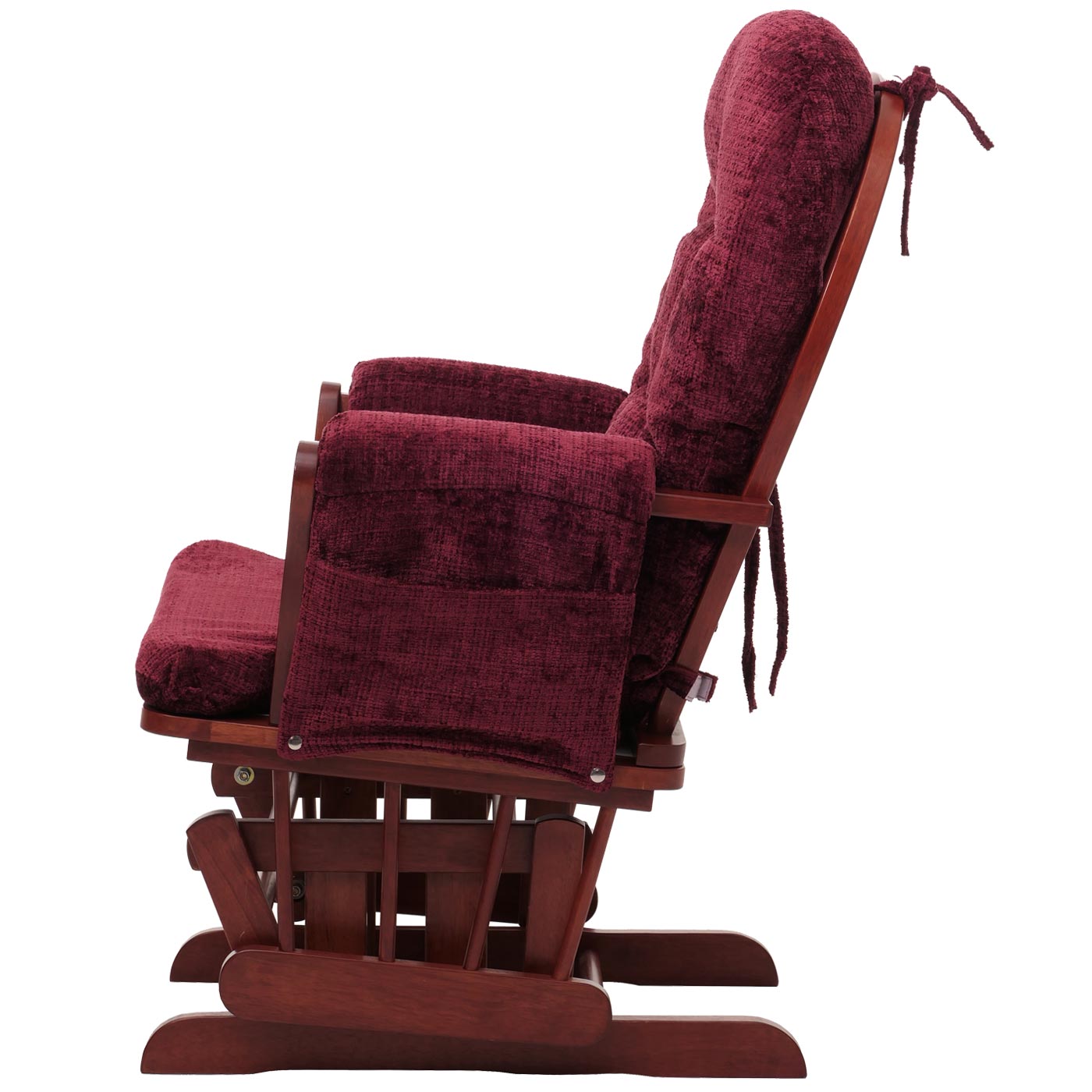 Cosmo Casa - Relaxstoel met Kruk - Schommelstoel - Chenille Stof - Bordeaux - Donker Frame