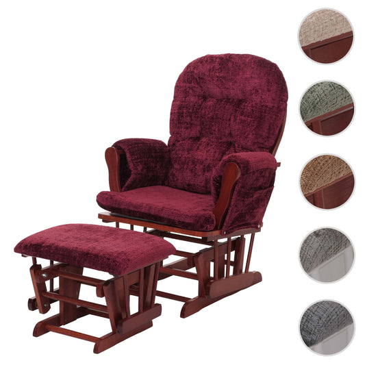 Cosmo Casa - Relaxstoel met Kruk - Schommelstoel - Chenille Stof - Bordeaux - Donker Frame
