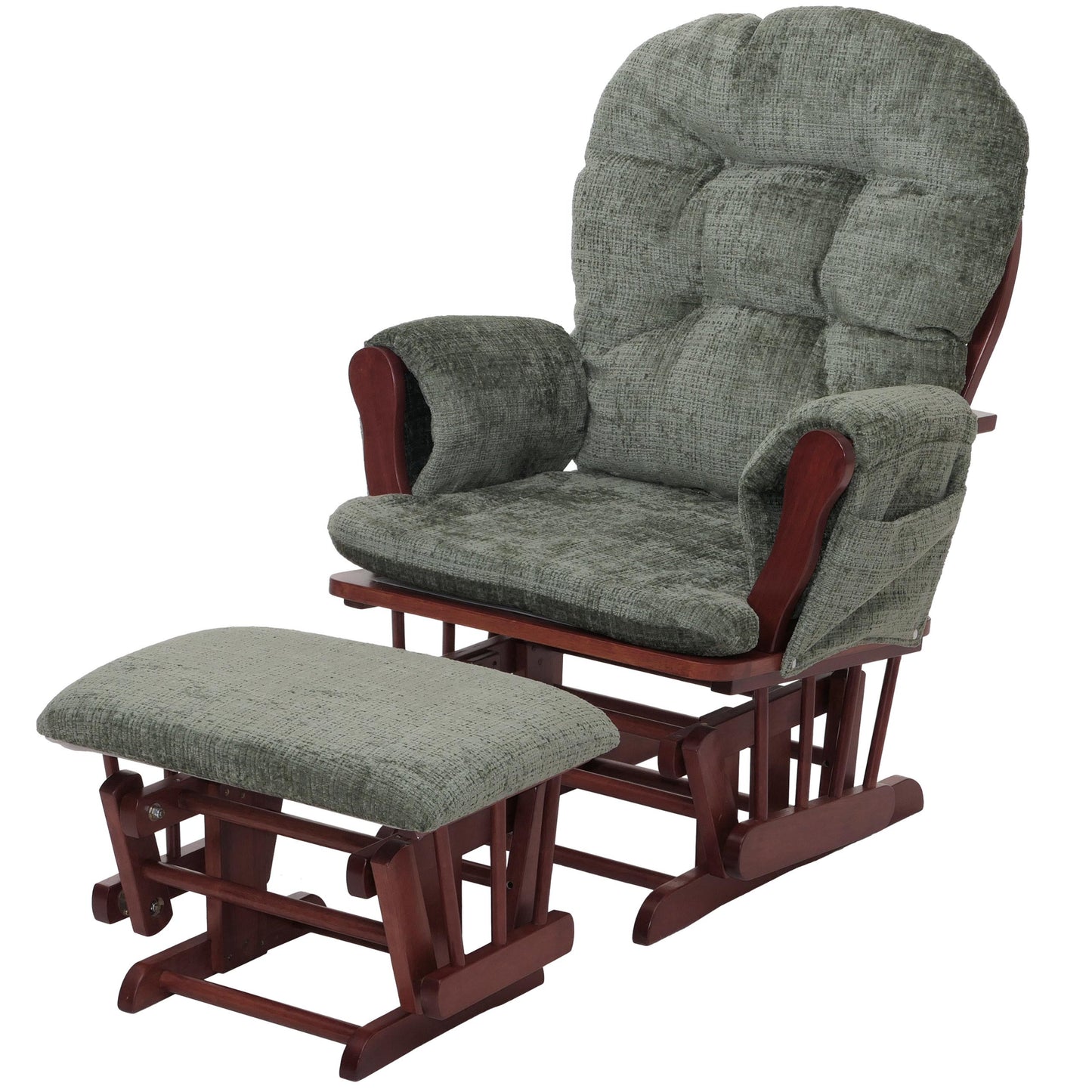 Cosmo Casa - Relaxstoel met Kruk - Schommelstoel - Chenille Stof - Groen - Donker Frame