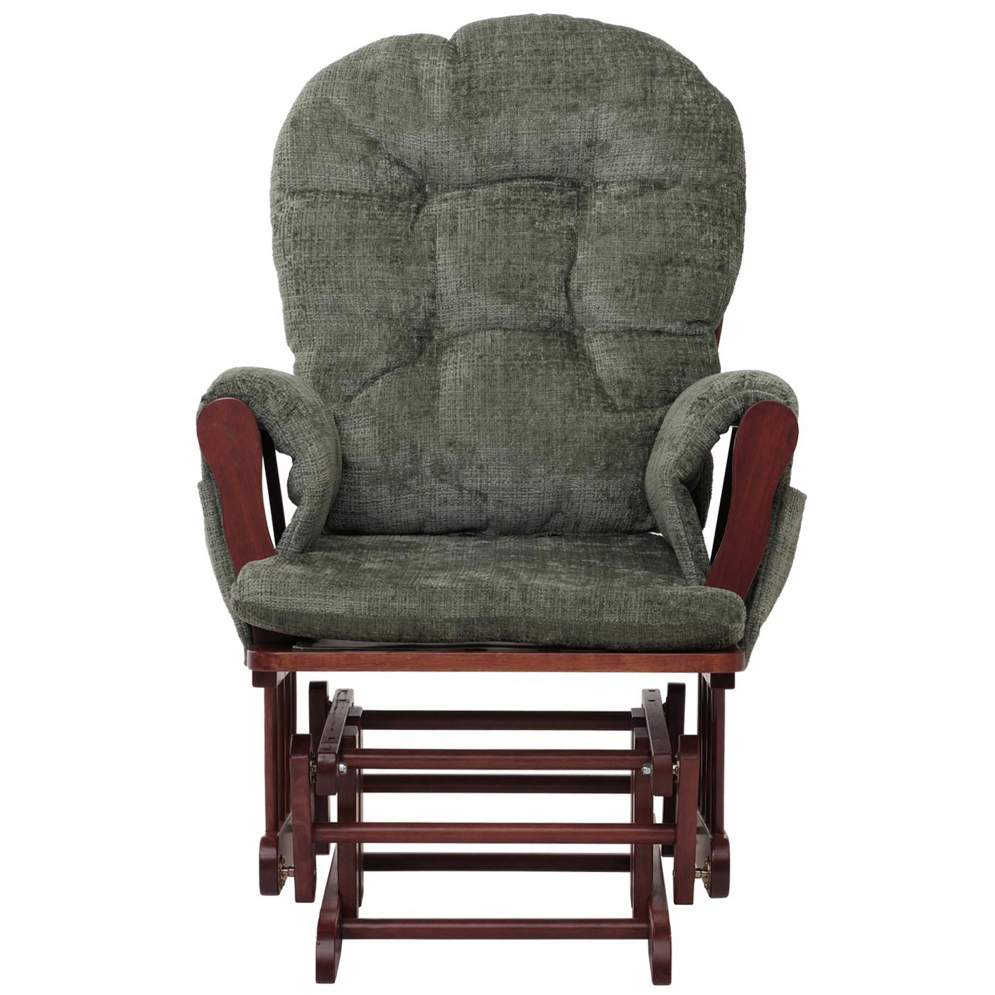 Cosmo Casa - Relaxstoel met Kruk - Schommelstoel - Chenille Stof - Groen - Donker Frame