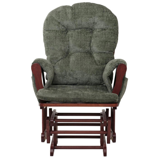 Cosmo Casa - Relaxstoel met Kruk - Schommelstoel - Chenille Stof - Groen - Donker Frame