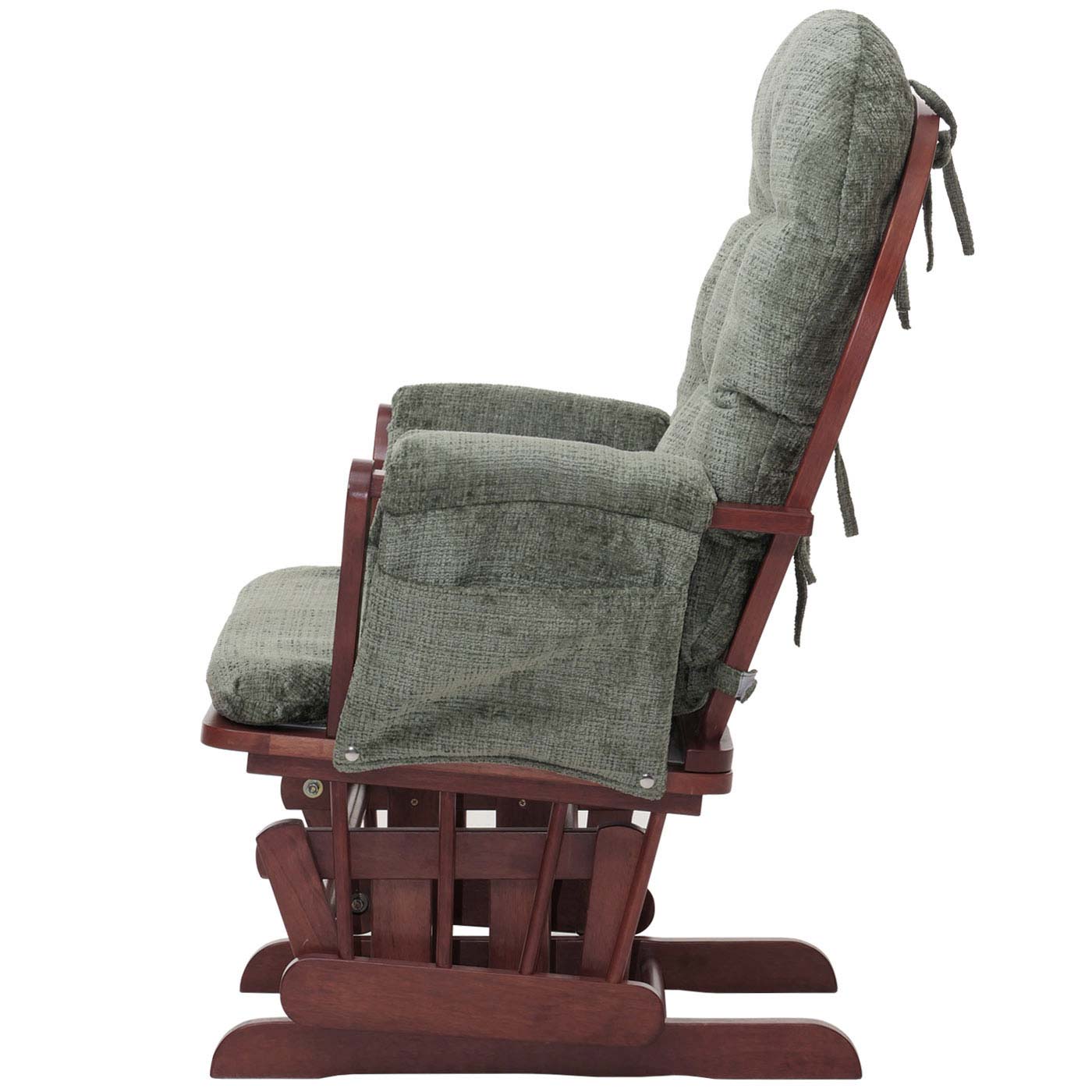 Cosmo Casa - Relaxstoel met Kruk - Schommelstoel - Chenille Stof - Groen - Donker Frame