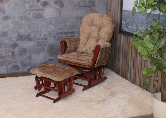 Cosmo Casa - Relaxstoel met Kruk - Schommelstoel - Chenille Stof - Lichtbruin - Donker Frame