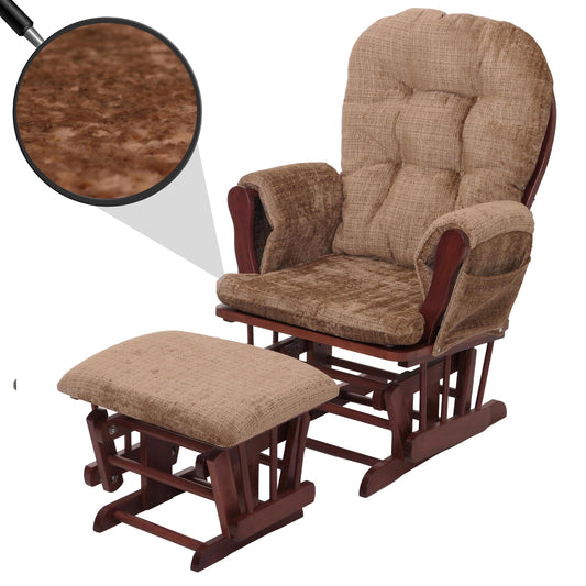 Cosmo Casa - Relaxstoel met Kruk - Schommelstoel - Chenille Stof - Lichtbruin - Donker Frame