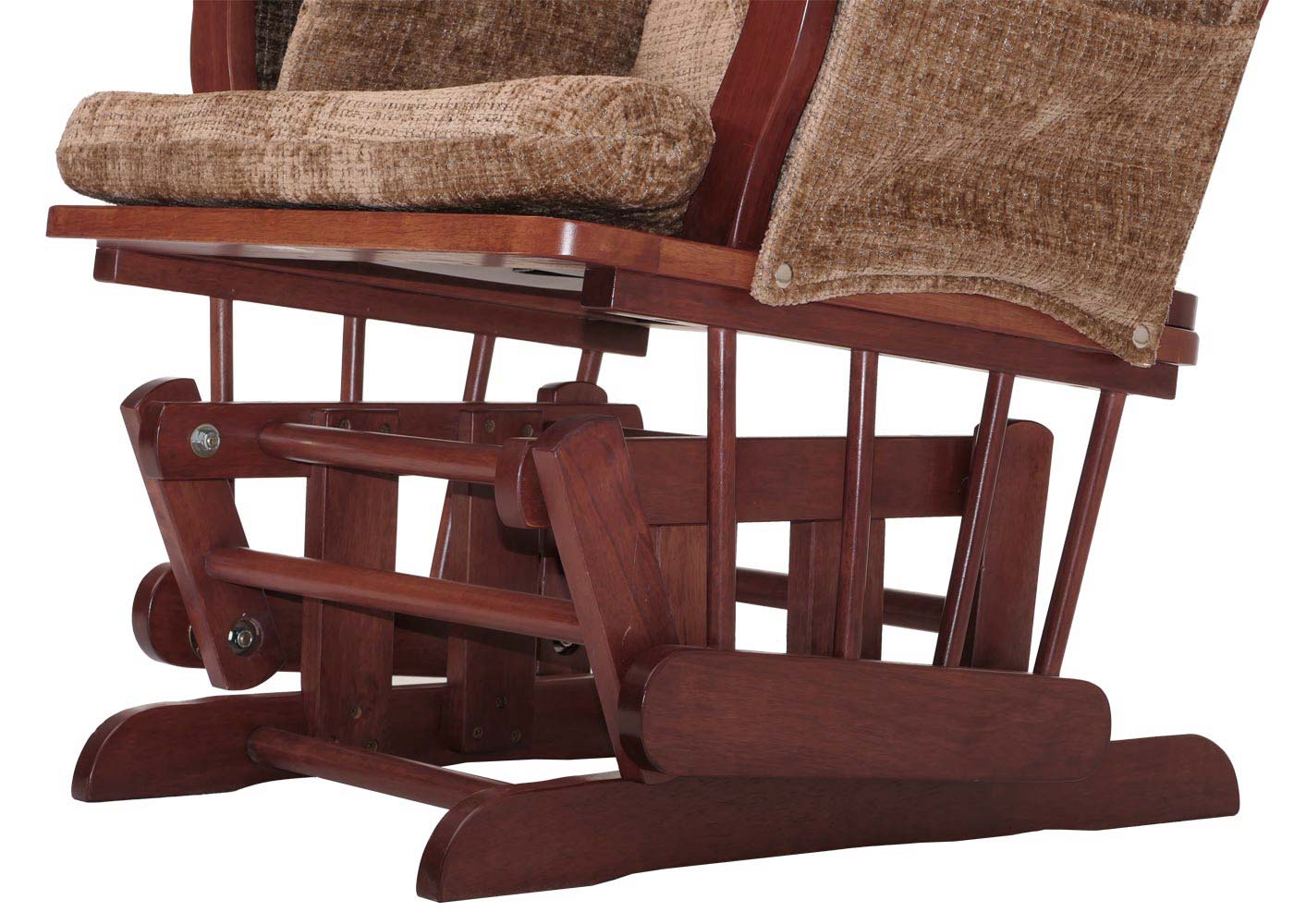 Cosmo Casa - Relaxstoel met Kruk - Schommelstoel - Chenille Stof - Lichtbruin - Donker Frame