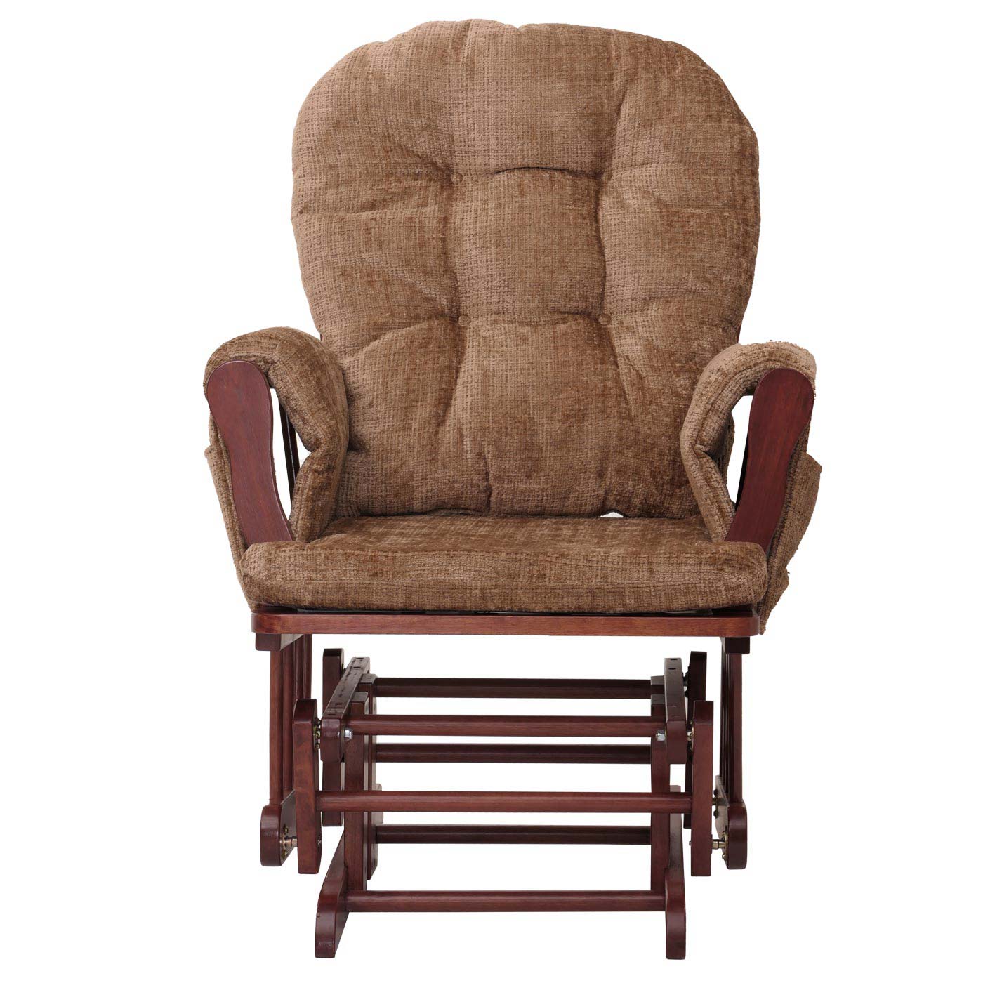 Cosmo Casa - Relaxstoel met Kruk - Schommelstoel - Chenille Stof - Lichtbruin - Donker Frame