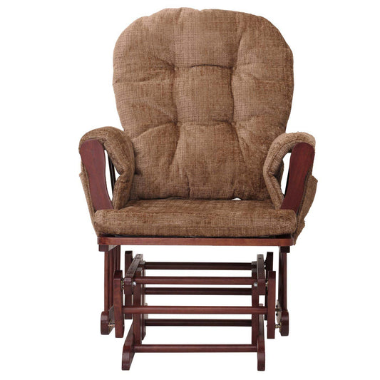 Cosmo Casa - Relaxstoel met Kruk - Schommelstoel - Chenille Stof - Lichtbruin - Donker Frame