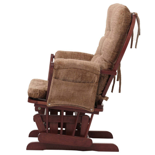 Cosmo Casa - Relaxstoel met Kruk - Schommelstoel - Chenille Stof - Lichtbruin - Donker Frame