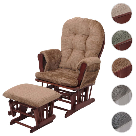 Cosmo Casa - Relaxstoel met Kruk - Schommelstoel - Chenille Stof - Lichtbruin - Donker Frame