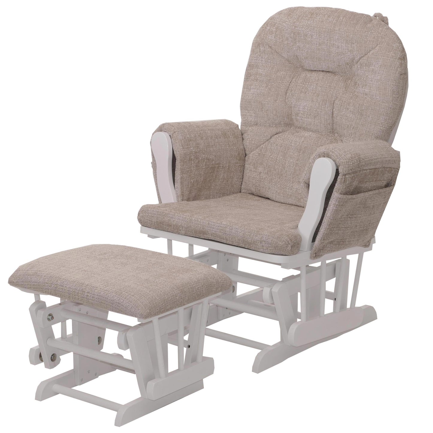 Cosmo Casa - Relaxstoel met Kruk - Schommelstoel - Chenille Stof - Crème - Wit Frame