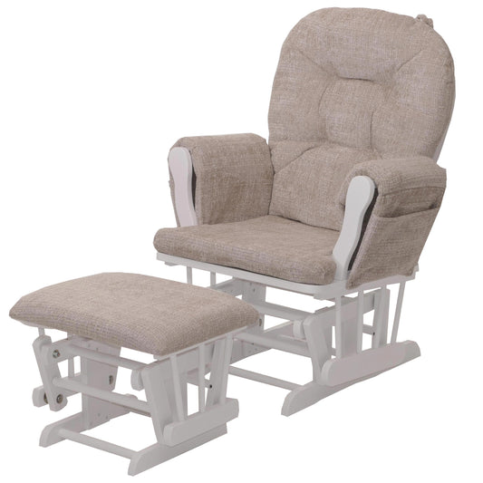 Cosmo Casa - Relaxstoel met Kruk - Schommelstoel - Chenille Stof - Crème - Wit Frame