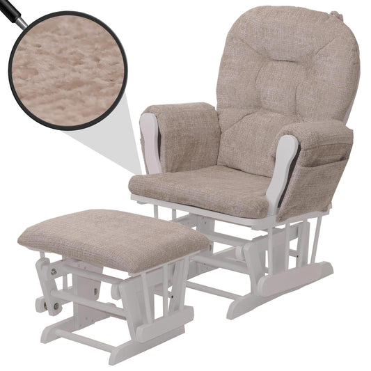 Cosmo Casa - Relaxstoel met Kruk - Schommelstoel - Chenille Stof - Crème - Wit Frame
