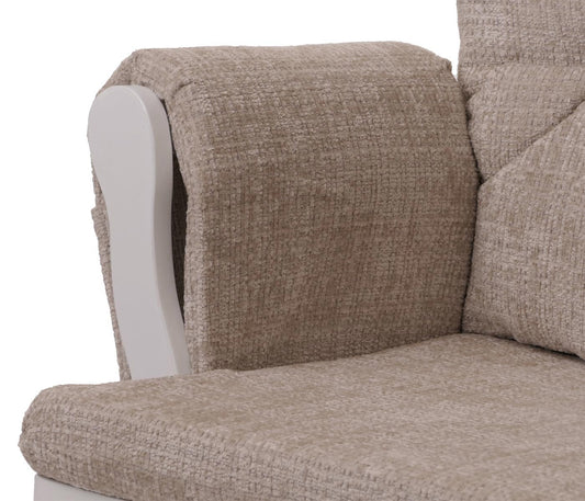 Cosmo Casa - Relaxstoel met Kruk - Schommelstoel - Chenille Stof - Crème - Wit Frame