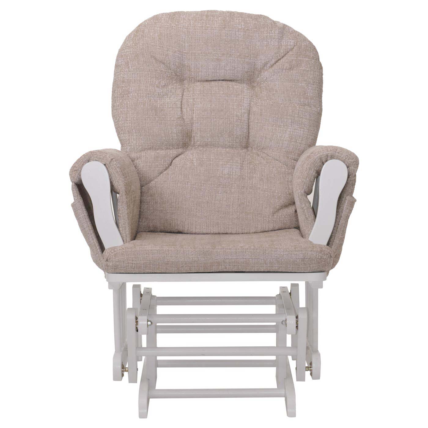 Cosmo Casa - Relaxstoel met Kruk - Schommelstoel - Chenille Stof - Crème - Wit Frame