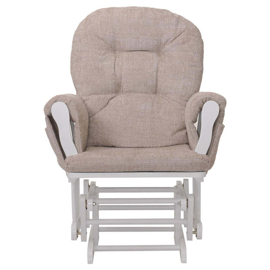 Cosmo Casa - Relaxstoel met Kruk - Schommelstoel - Chenille Stof - Crème - Wit Frame