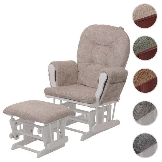 Cosmo Casa - Relaxstoel met Kruk - Schommelstoel - Chenille Stof - Crème - Wit Frame