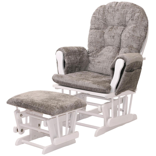 Cosmo Casa - Relaxstoel met Kruk - Schommelstoel - Chenille Stof - Lichtgrijs - Wit Frame