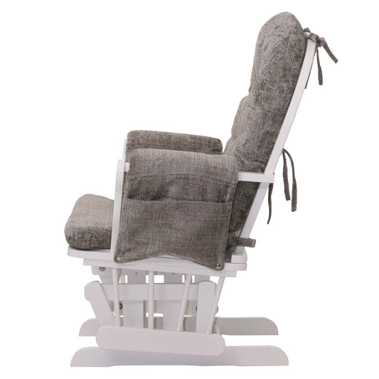 Cosmo Casa - Relaxstoel met Kruk - Schommelstoel - Chenille Stof - Lichtgrijs - Wit Frame