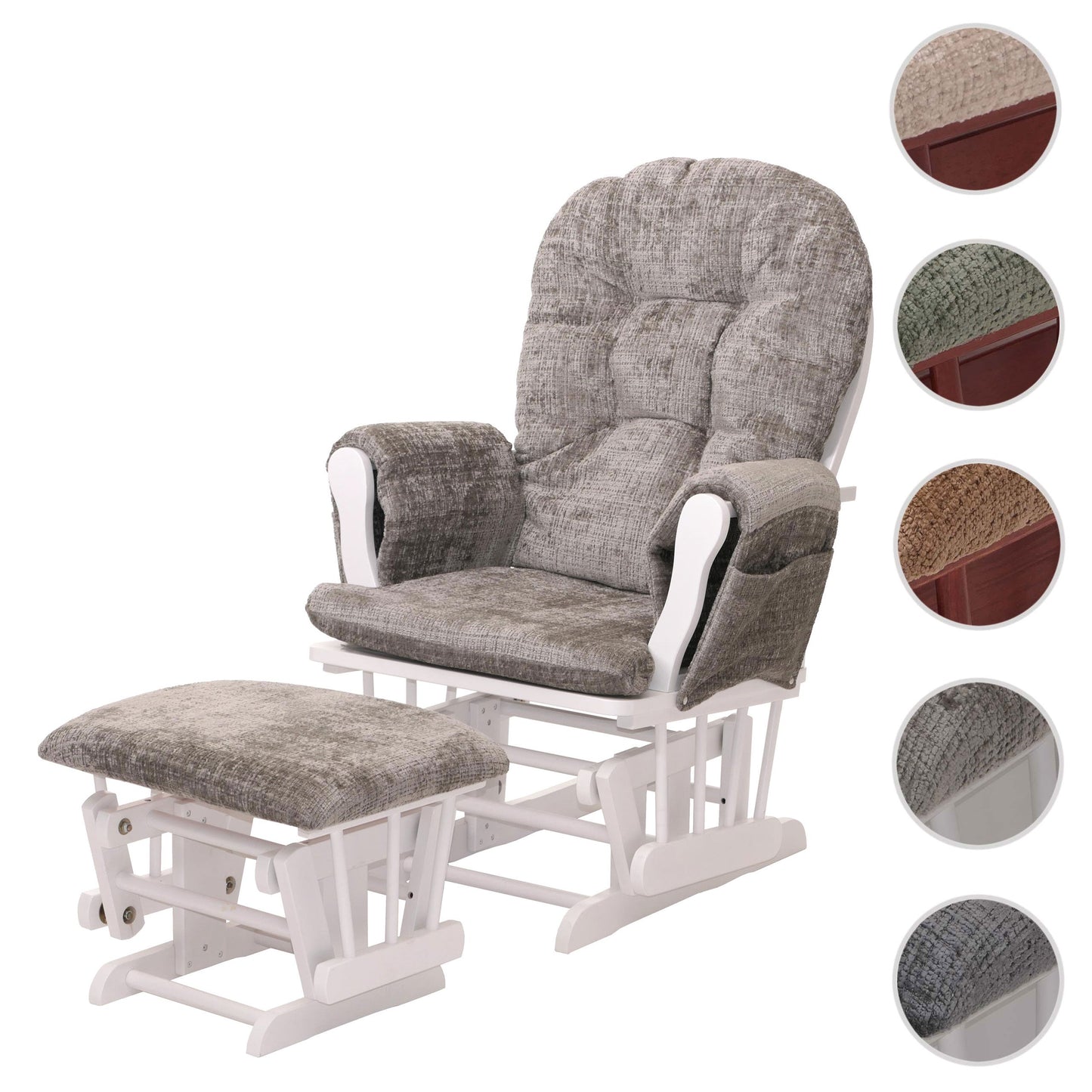Cosmo Casa - Relaxstoel met Kruk - Schommelstoel - Chenille Stof - Lichtgrijs - Wit Frame