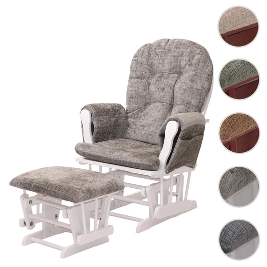 Cosmo Casa - Relaxstoel met Kruk - Schommelstoel - Chenille Stof - Lichtgrijs - Wit Frame
