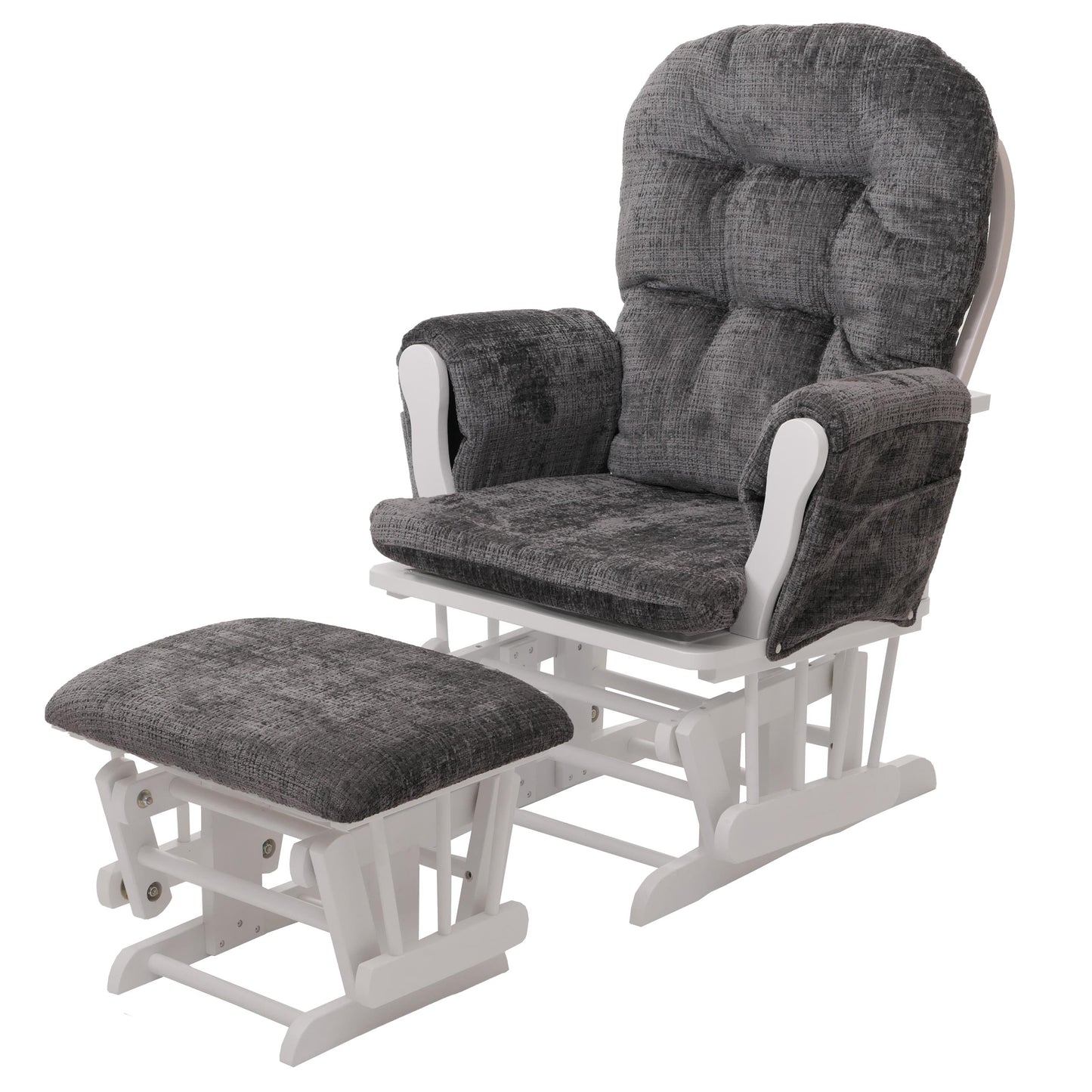 Cosmo Casa - Relaxstoel met Kruk - Schommelstoel - Chenille Stof - Donkergrijs - Wit Frame