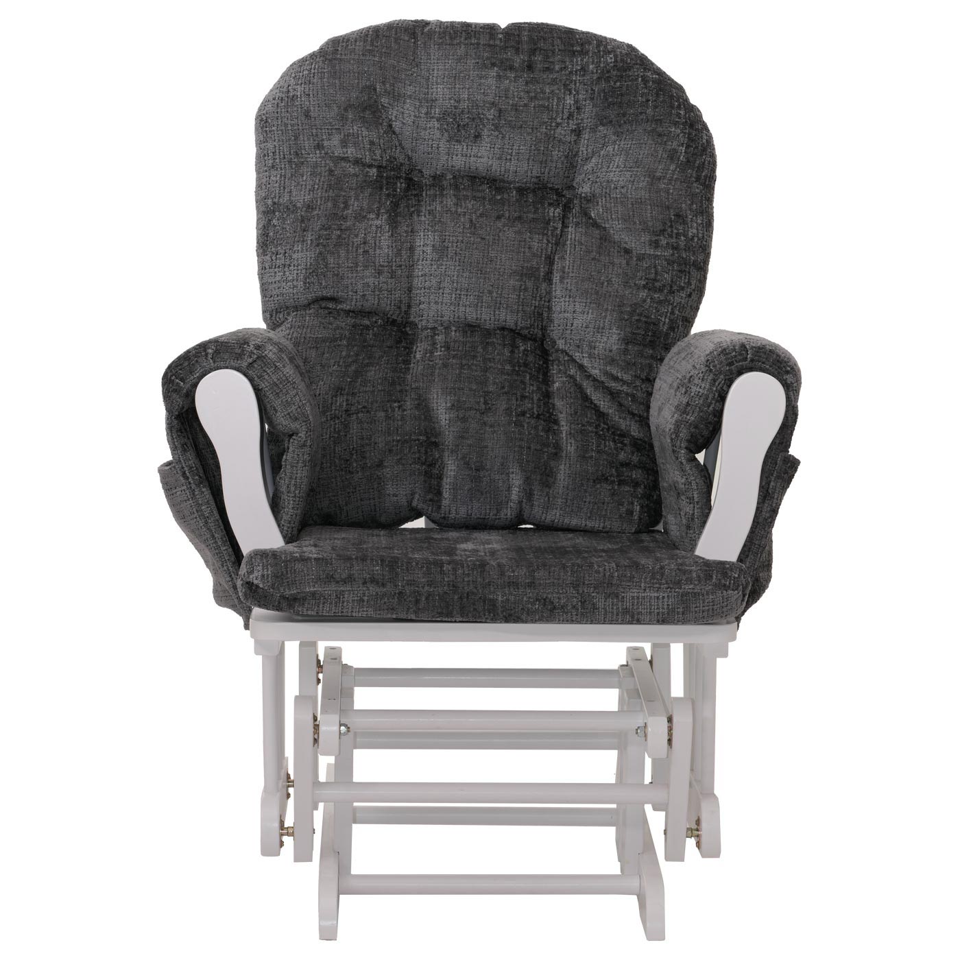 Cosmo Casa - Relaxstoel met Kruk - Schommelstoel - Chenille Stof - Donkergrijs - Wit Frame