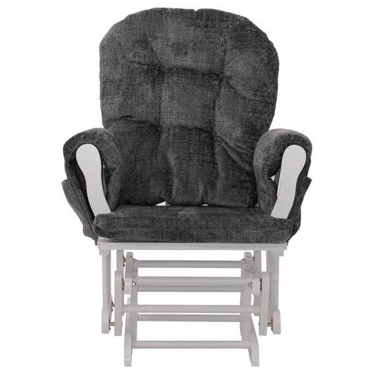 Cosmo Casa - Relaxstoel met Kruk - Schommelstoel - Chenille Stof - Donkergrijs - Wit Frame