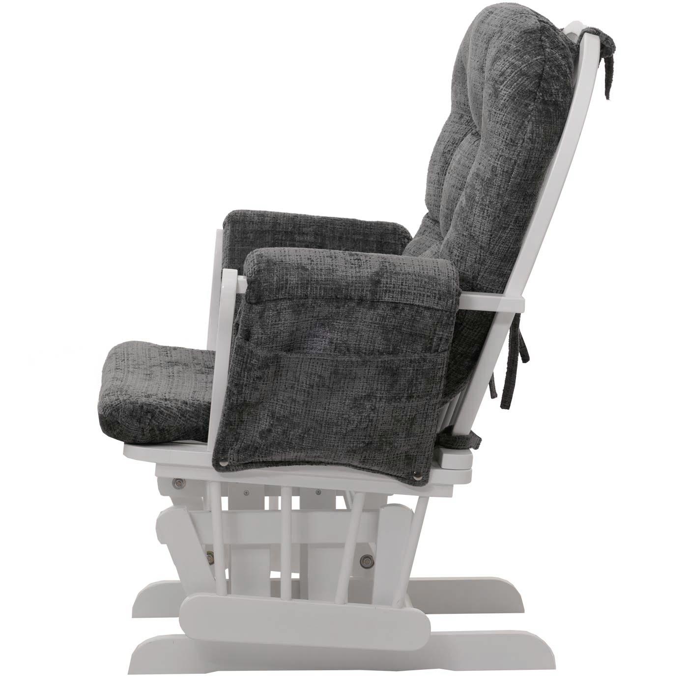 Cosmo Casa - Relaxstoel met Kruk - Schommelstoel - Chenille Stof - Donkergrijs - Wit Frame