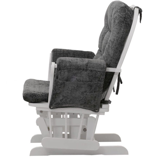 Cosmo Casa - Relaxstoel met Kruk - Schommelstoel - Chenille Stof - Donkergrijs - Wit Frame