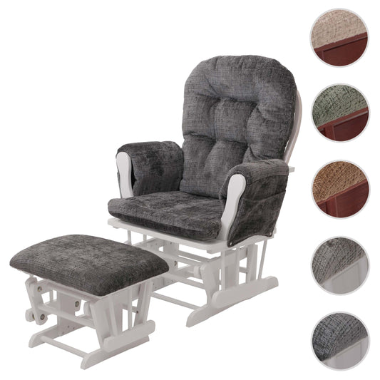 Cosmo Casa - Relaxstoel met Kruk - Schommelstoel - Chenille Stof - Donkergrijs - Wit Frame