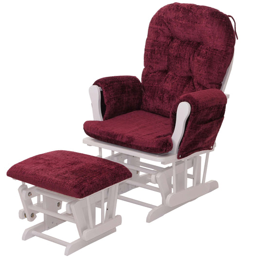 Cosmo Casa - Relaxstoel met Kruk - Schommelstoel - Chenille Stof - Bordeaux - Wit Frame