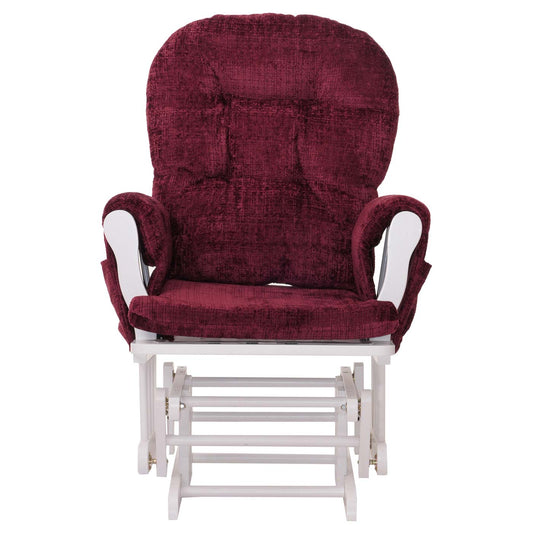 Cosmo Casa - Relaxstoel met Kruk - Schommelstoel - Chenille Stof - Bordeaux - Wit Frame