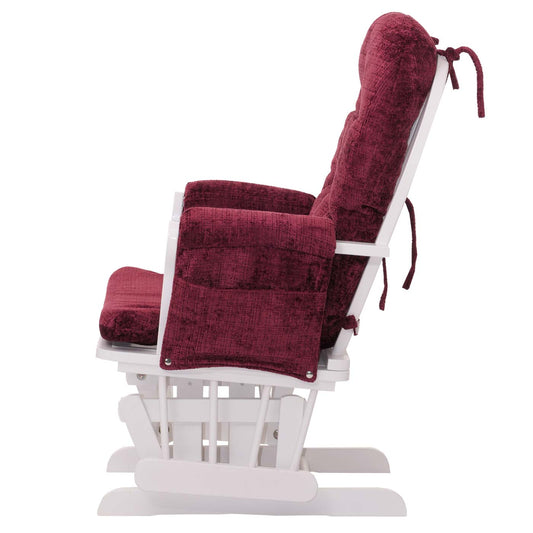 Cosmo Casa - Relaxstoel met Kruk - Schommelstoel - Chenille Stof - Bordeaux - Wit Frame