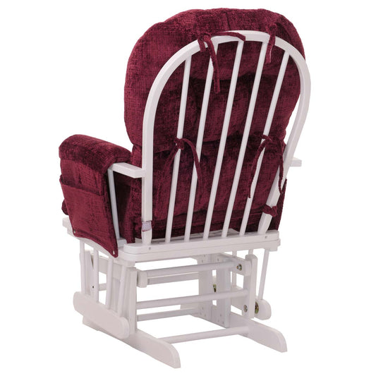 Cosmo Casa - Relaxstoel met Kruk - Schommelstoel - Chenille Stof - Bordeaux - Wit Frame