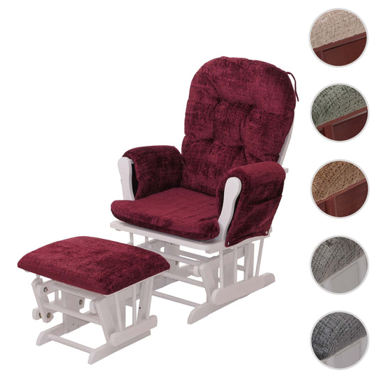 Cosmo Casa - Relaxstoel met Kruk - Schommelstoel - Chenille Stof - Bordeaux - Wit Frame